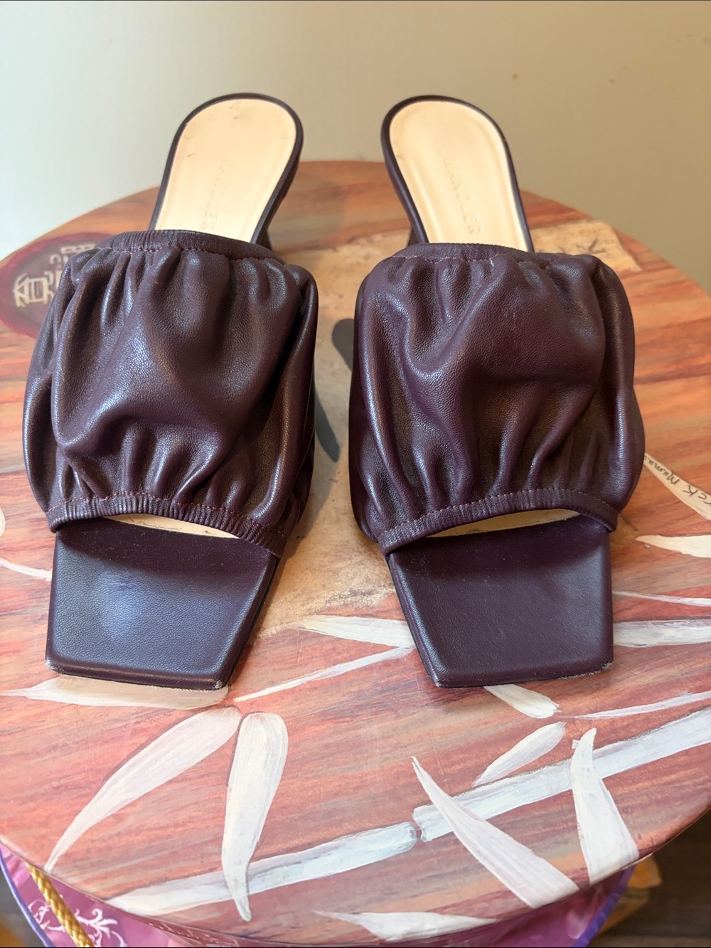Wandler Brown Gathered Leather Slide Mules